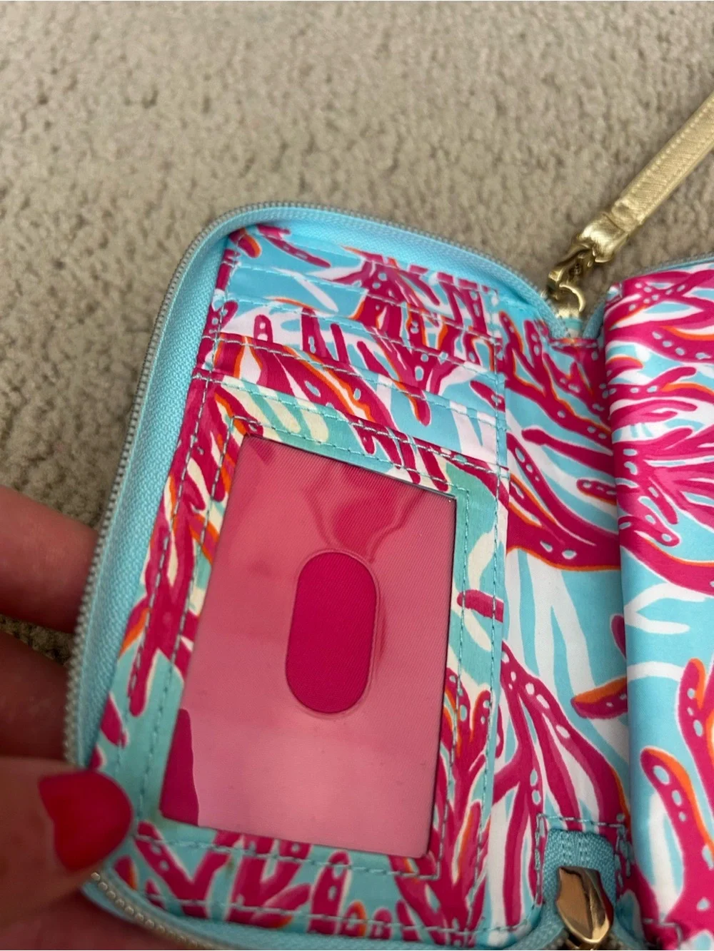 Lilly Pulitzer Teal & Hot Pink Coral Wristlet Phone Case with Gold Accents